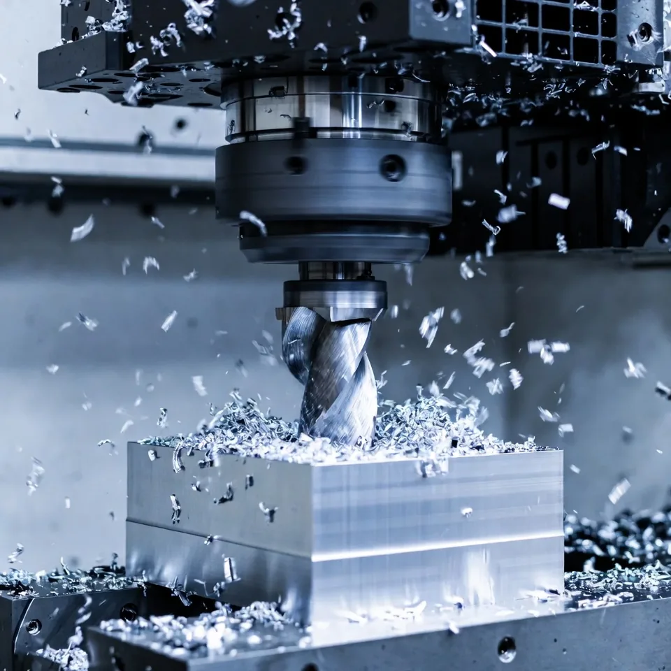 CNC-Fräser bearbeitet einen Aluminiumblock